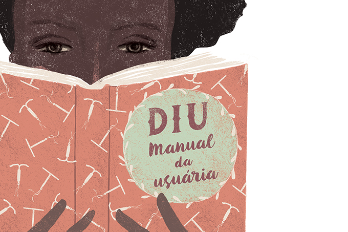 ilustração de mulher lendo manual sobre o método DIU