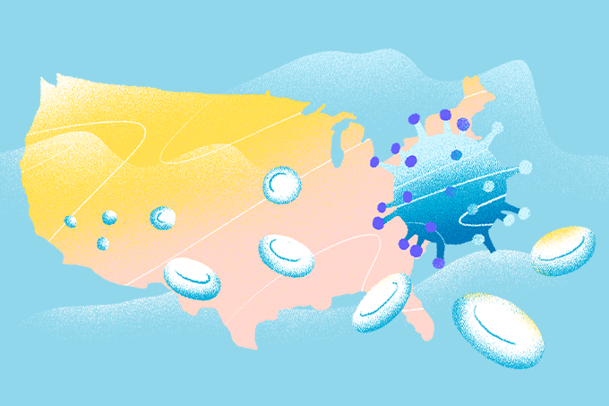 ilustração de mapa dos estados unidos com vírus hiv