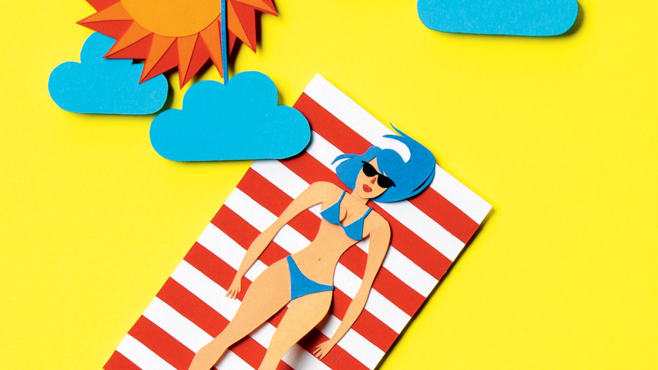 ilustração de mulher tomando sol